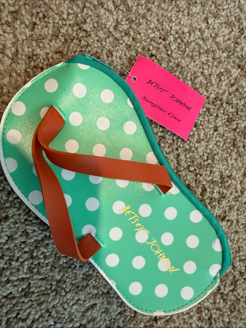 Betsey Johnson Mint Green Polka Dot  Sunglass Case with Brown Strap
